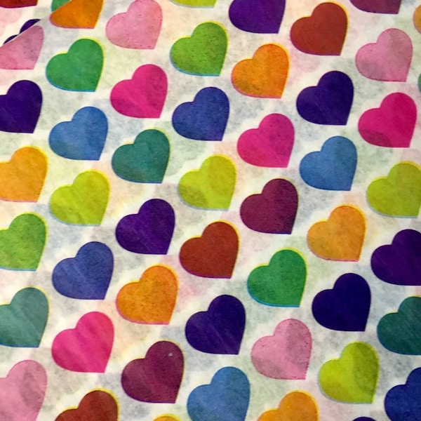Rainbow Hearts Tissue Wrap - Party Gift Wrapping 15x20 or 20x30 Packaging Paper Valentine Presents Bright Colorful Multicolor Festive