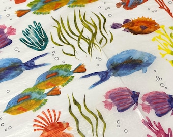 Coral Reef Tissue Wrap - Colorful 15x20 or 20x30 Packaging Gift Wrap Wrapping Paper Bright Colored Fish Clownfish Rainbow Ocean Sea Theme