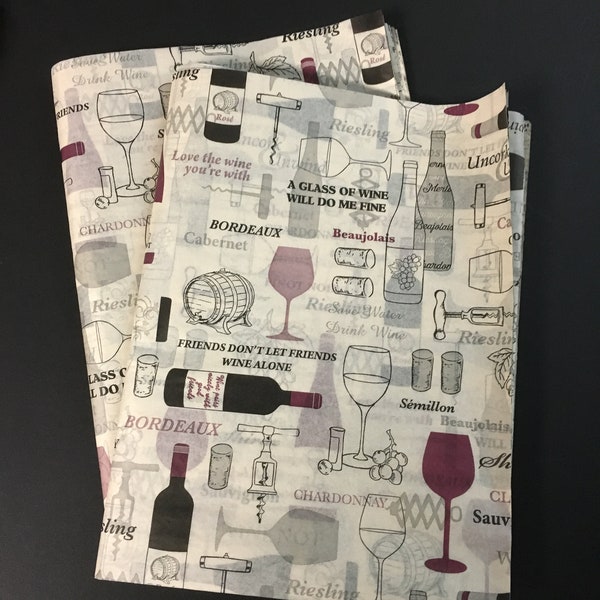 Wine Lovers  Tissue Wrap - 15x20 or 20x30 Printed Gift Wrapping Paper Merlot Rose Bordeaux Beaujolais Burgundy Hostess Product Bar Party