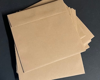Square Kraft Envelopes - 6.5" Straight Gummed Flaps Stationery Wedding Pen Pal Invitations Announcements Writing Art Supplies XL Size