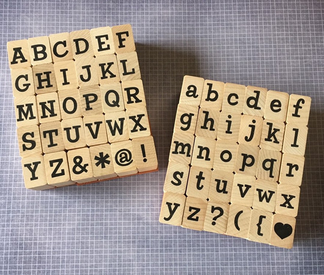 Alphabet Rubber Stamp Set Bold Typewriter Font Wood Mounted Etsy