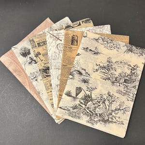 VINTAGE / ANTIQUE Look Gewebemuster Set - 6 Bögen 20x30 Verpackung Geschenkpapier Landkarte Postkarten Botanicals Toile Zeitungspapier Junk Journaling Mix