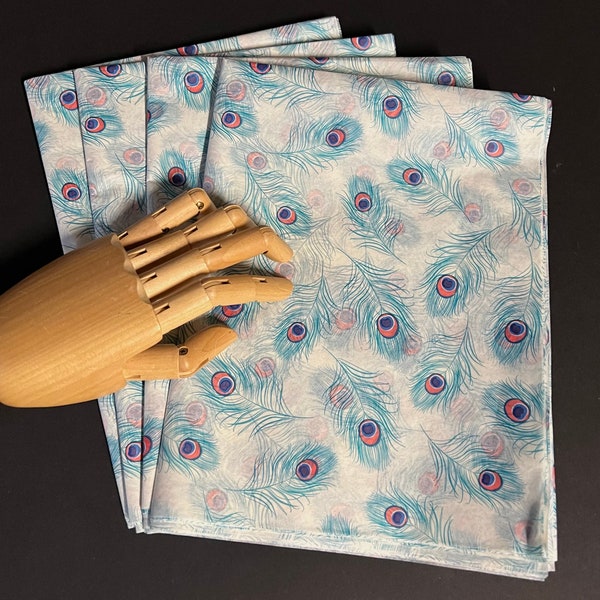 Peacock Feathers Tissue Wrap - Beautiful Paper 15x20 / 20x30 Packaging Gift All Occasion Wrapping Supplies Turquoise Blue Red Exotic Elegant