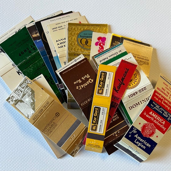 Vintage MATCHBOOK COVERS - empty books no matches junk journaling mixed variety pack fun collectible assortment grab bag 1930s-1990s