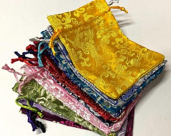 Silk Bag - TWO DOLLAR DEAL - Drawstring Asian Oriental Brocade Floral Wedding Favors Pretty Jewelry Makeup Coins Product Packaging Jeweltone