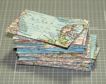 Mini Landkarte Umschläge - Mini Visitenkarte Größe Dankeschön Reise Urlaub Länder Städte Vintage Atlas Briefpapier Geschenk Spaß Junk Journal