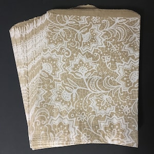 Sacs en dentelle kraft/blanc (25) . Très grands sacs de marchandise plats 8,5 x 11 emballages sacs pour cadeaux de mariage sacs pour friandises sacs cadeaux rustiques élégants