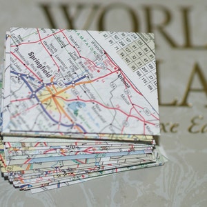 Mini Map Envelopes - Tiny 1.75&quot;x2.25&quot; Travel Themed Handmade Envelopes Little Small Cities Countries States Bon Voyage Vintage Atlas