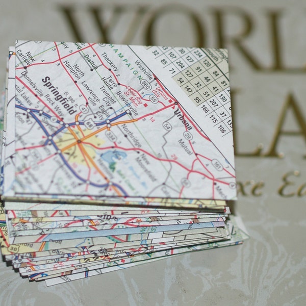 Mini Map Envelopes - Tiny 1.75"x2.25" Travel Themed Handmade Envelopes Little Small Cities Countries States Bon Voyage Vintage Atlas