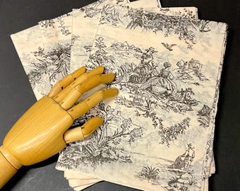 Black Toile Tissue Wrap - Vintage Theme 15x20 or 20x30 Packaging Gift Wrapping Paper Wedding Old Illustration Idyllic Scenes Journaling