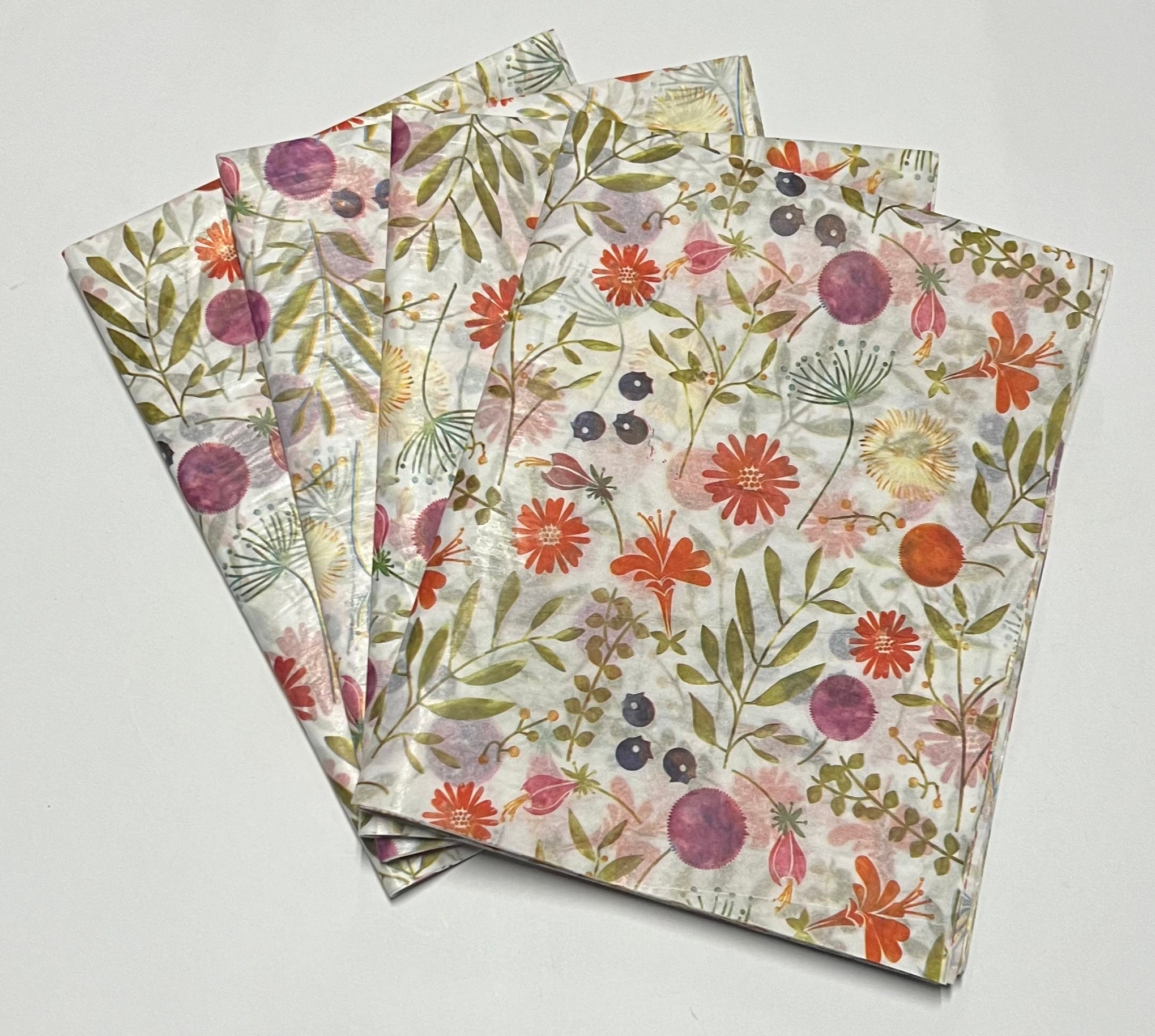 Alpine Meadow Tissue Wrap - Pretty Floral 15x20 or 20x30 Packaging Gift Wrapping Paper Wedding Shower Flowers Plants Watercolor Multicolor
