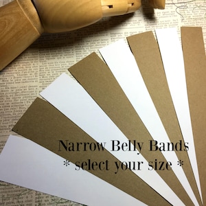 Bandas para el vientre de papel en blanco, estrechas (100). Etiquetas sin imprimir de color marrón kraft o blanco brillante. Suministros para vendedores. Suministros para bodas. Envoltorios de productos.