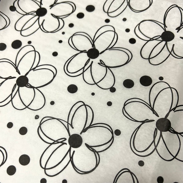 Fun Flowers Tissue Wrap - Black and White Big Bold Daisies Funky Floral 15x20 or 20x30 Packaging Gift Wrap Wrapping Paper Supplies