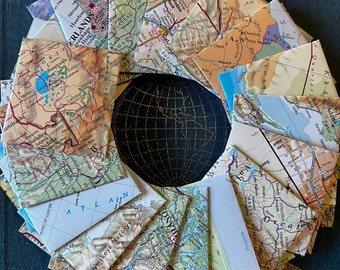 Mini Map Envelopes - 2.25” Square Handmade Vintage Atlases Journaling Travel Lover World Gift Cards