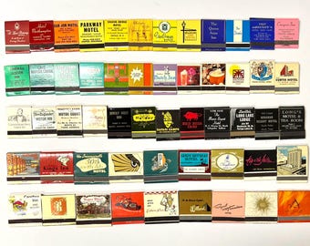 CAJAS DE CERILLAS Vintage Hoteles Moteles Posadas Resorts Moteles: elija sus propias cajas de cerillas seleccionadas o su colección de recuerdos para viajes por carretera.