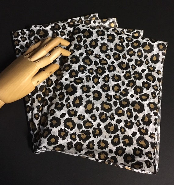 Leopard Tissue Wrap Animal Lovers Metallic Gold and Black 15x20 / 20x30  Packaging Gift Wrapping Paper Supplies Decoupage Kitschy Chic 