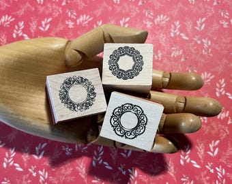 Christmas Wreath Rubber Stamp Set - 2 DOLLAR DEAL three holiday designs wood mounted for card making package decorating