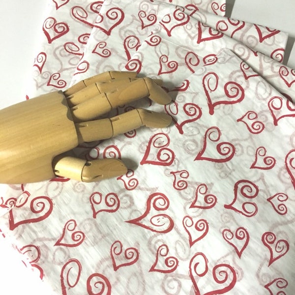 Red Hearts Tissue Wrap - Romantic Gift Wrapping 15x20 or 20x30 Funky Swirly Packaging Paper Valentine Presents Wedding Favors Red and White