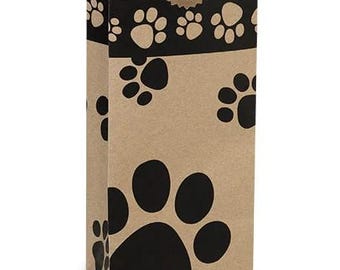Paw Prints Paper Bags - gusseted small sacks 2 lb kraft with black print food safe recycled made in USA treats dog puppy products packaging