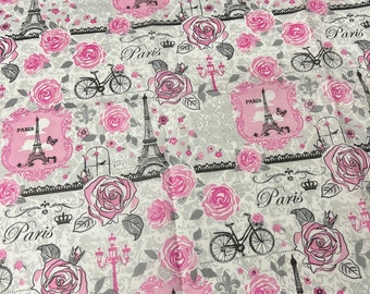 Paris Pink Tissue Wrap - ooh la la 15x20 / 20x30 Eiffel Tower Roses Bicycles Packaging Gift Wrap Wrapping Paper Supplies Travel Lover