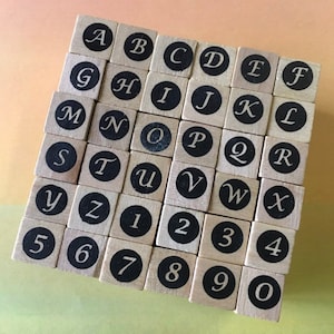 Alphabet Rubber Stamp Set - Fancy Italicized Upper Case Letters / Numbers (36) wood mounted letters tools card making journaling printing