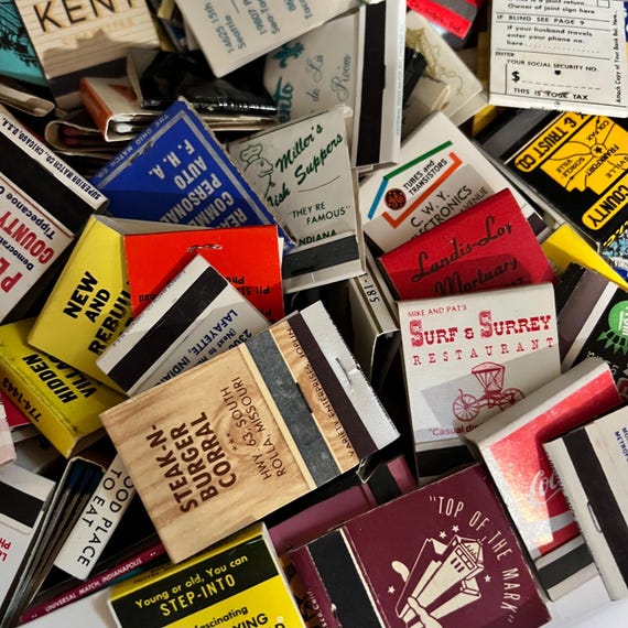 Vintage MATCHBOOKS - lots of 5, 10, 20 match books hotels bars casinos restaurants souvenirs 40s 50s 60s 70s 80s 90s advertising assortment