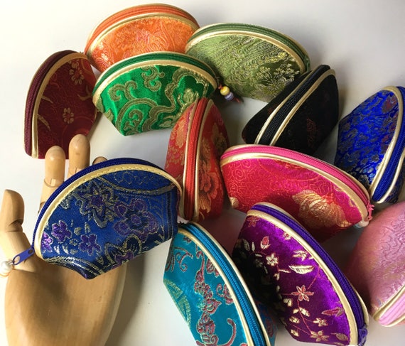 Silk Coin Purse Fortune Cookie Asian Floral Fortune Cookie