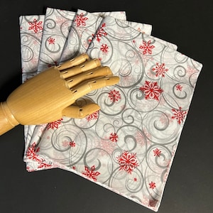 Silver Swirls / Red Snowflakes Tissue Wrap - Christmas Holiday 15x20 or 20x30 Sheets Packaging Wrapping Paper Xmas Elegant Gifts Presents