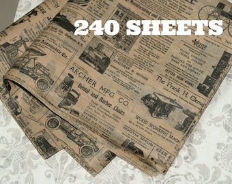 Kraft Newsprint Tissue Wrap (240 Sheets) - Vintage Look 15" x 20" Packaging Gift Wrap Newspaper Ad Old Fashioned Wrapping Paper Bulk Printed