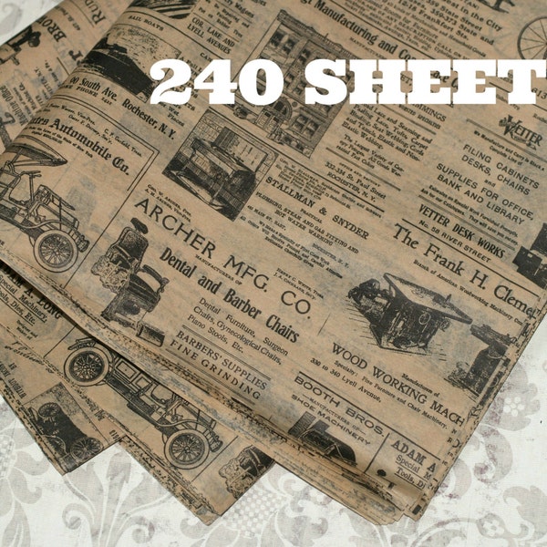 Kraft Newsprint Tissue Wrap (240 Sheets) - Vintage Look 15" x 20" Packaging Gift Wrap Newspaper Ad Old Fashioned Wrapping Paper Bulk Printed
