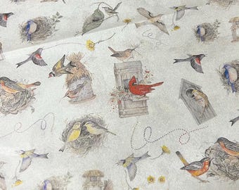 Papel de seda con diseño de nido de pájaro - Impresión de aspecto vintage, 15 x 20 o 20 x 30, embalaje, papel de regalo, papel de regalo, ecológico, bonito, colorido y nostálgico.
