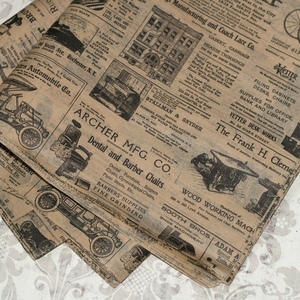 Kraft Newsprint Tissue Wrap - Vintage Look 15x20 or 20x30 Packaging Gift Wrap Newspaper Ad Old Fashioned Wrapping Paper Supplies Black Print