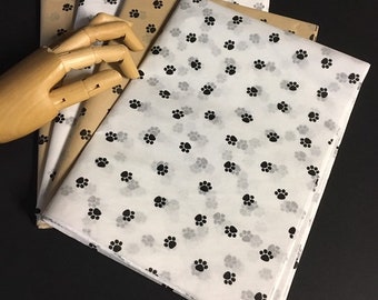 Puppy Paws Tissue Paper Wrap - 15x20 or 20x30 Gift Wrap for Dog Lovers Pets Supplies Black White Kraft Product Packaging Printed Pawprints