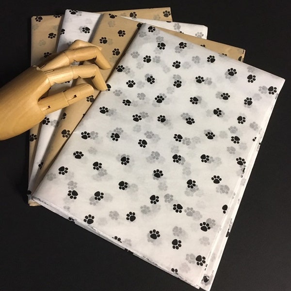 Puppy Paws Tissue Paper Wrap - 15x20 or 20x30 Gift Wrap for Dog Lovers Pets Supplies Black White Kraft Product Packaging Printed Pawprints