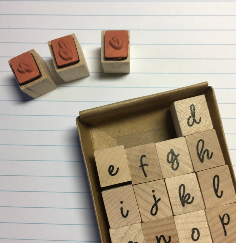 28 piece wood mounted small block elegant cursive letters card making invitations DIY uppercase lower case Alphabet Rubber Stamp Set