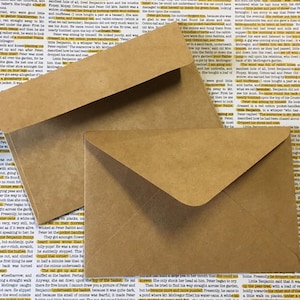 Kraft Envelopes (25) - A4 Size 4.25" x 6.25" Rustic Greetings Mailing Stationery Sturdy Paper Gummed / Self Adhesive Invitations Weddings