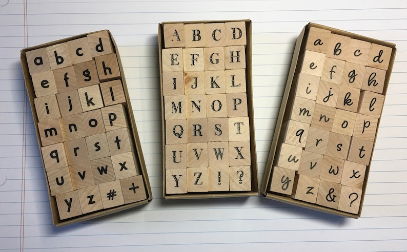 28 piece wood mounted small block elegant cursive letters card making invitations DIY uppercase lower case Alphabet Rubber Stamp Set