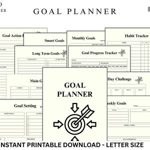 Printable Goal planner , Daily, Weekly, Monthly, Quarterly, Yearly Goals, SMART Goal, New Year Resolution, Reflections, Vision board