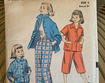 Vintage Advance 6408 Girls Shirt, Pants and Cropped Pants sewing pattern - size 6