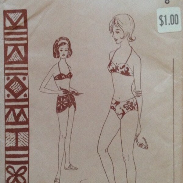 Vintage Polynesian Pattern 153 bikini and sarong - size 8