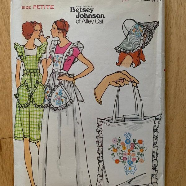 70's Butterick 4090 Betsy Johnson Apron Dress size petite