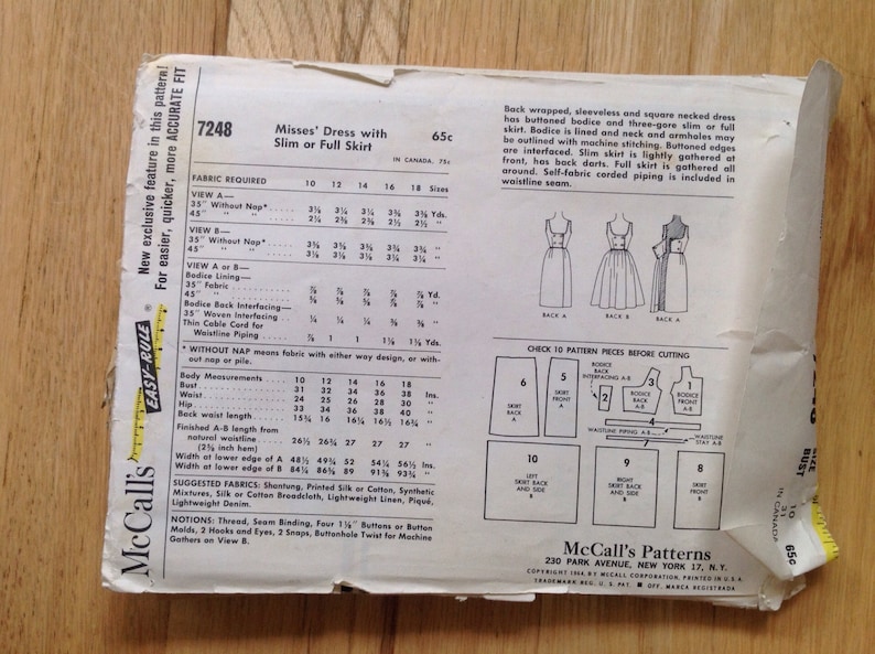 size 10 Vintage McCall/'s 7248 Dress