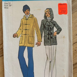70's Hooded Coat or Jacket with Toggle Closure Simplicity 7235 - size 12