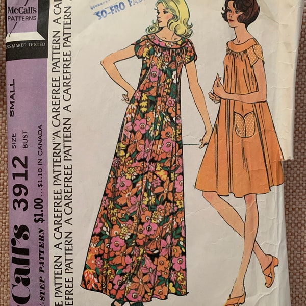 Vintage McCall's 3912 Misses' Summer Maxi Muu Muu Dress - size small