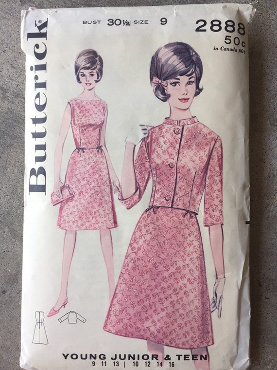 Vintage 1960s Butterick 28 One Piece Dress And Jacket Size Etsy