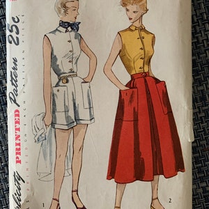 Vintage 1950s Simplicity 3160 Blouse, Shorts and Skirt - size 16