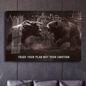 Trade Your Plan Wanddekor Bärische und Hausseleinwand Kunst Büro-Poster Geldhandel Trader Motivationszitate Regeln für den Erfolg Wandkunst
