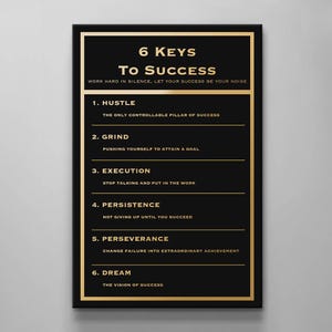 6 Keys To Success Motivation Quote Canvas Wall Art Inspirational Acrylic Print Success Office Canvas Art Living Room Picture Mindset Poster