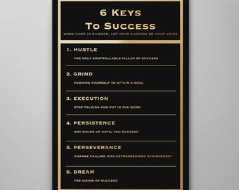 6 Keys To Success - Motivational Quote - Office Canvas Art