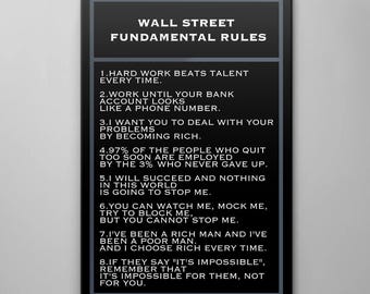 WALL STREET RULES - Motivational Quote - Office Canvas Art Living Room Acrylic Print Inspirational Gift Idea Art